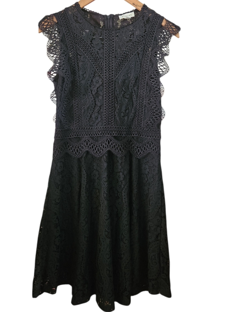 Stellah Midnight Black Lace Fit & Flare Midi Dress Size Medium